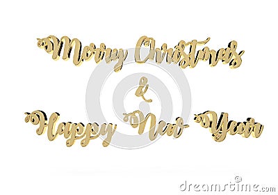 3D gold render of Merry Christmas & Happy New Year Text. isolate on white background Stock Photo