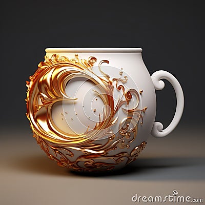 Golden Swirl Coffee Mug With Rococo-inspired Details Stock Photo
