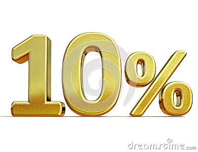 3d Gold 10 Ten Percent Discount Sign Stock Photo