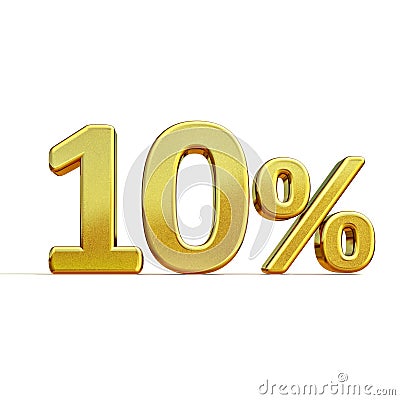 3d Gold 10 Ten Percent Discount Sign Stock Photo