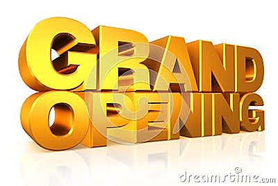 3D gold text grand opening. Stock Photo