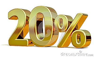 3d Gold 20 Twenty Percent Discount Sign Stock Photo