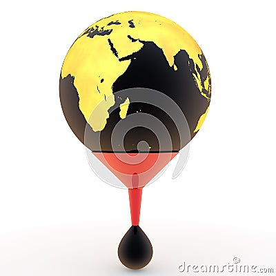 3d golden earth globe and oil drop Stock Photo