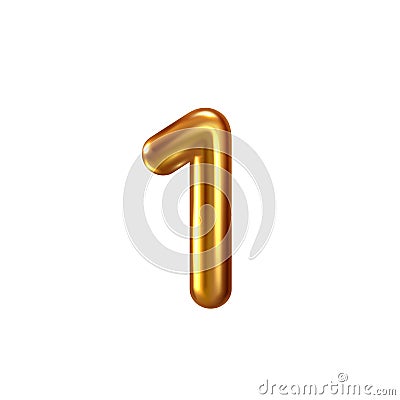 3d golden embossed number one on white background. Vector Illustration