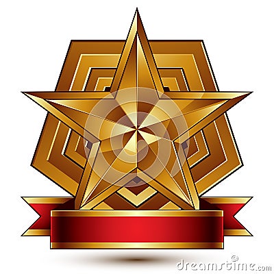 3d golden heraldic blazon with glossy pentagonal star, best for Vector Illustration