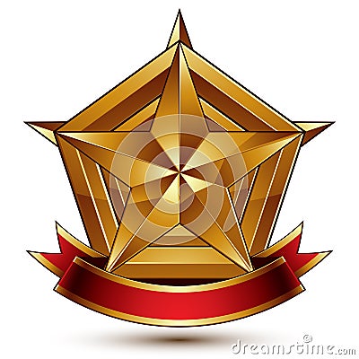 3d golden heraldic blazon with glossy pentagonal star, best for Vector Illustration