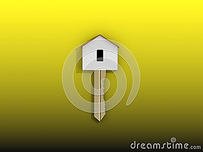 3D golden home key on yellow background Stock Photo