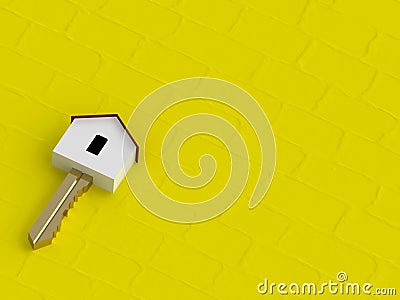 3D golden home key on yellow background Stock Photo