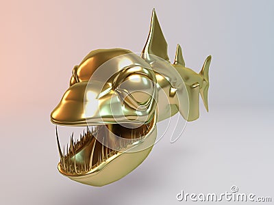 3D golden predator fish (Piranha) Stock Photo