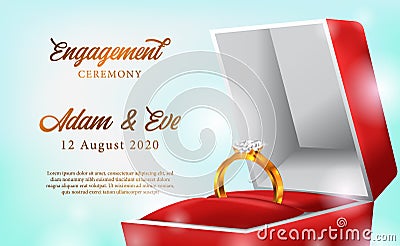 3D golden Ring with red box engagement propose wedding romantic poster banner template Stock Photo