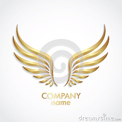 3d golden shiny metal wings logo design Vector Illustration