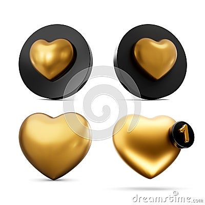 3d Golden Social Media Love Hearts Symbols With Rounded Black Icons One Notification 3d Illustration Stock Photo