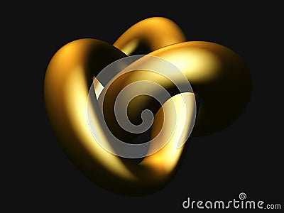 3D golden torus knot isolated on black background. Vector Illustration