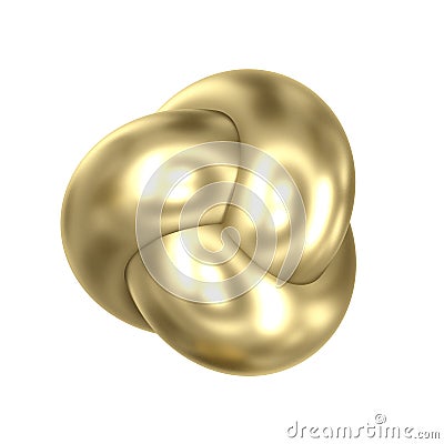 3D golden torus knot isolated on white background. Glamorous and luxury golden decoration element. Symbol of infinity Cartoon Illustration