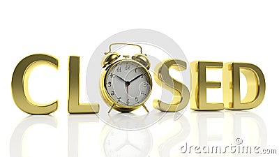 3D golden word Closed with alarm clock Stock Photo