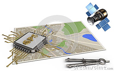 3d gps chip Cartoon Illustration