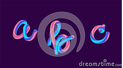 3d gradient lettering holographic. Font set with letter - a, b, c . Vibrant gradient shape. Liquid color path Vector Illustration