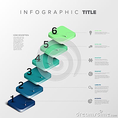 3D Gradient Step Infographic Template Design for Sequential Data Vector Illustration