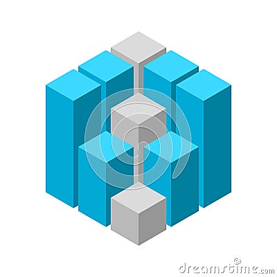 3D graph cube template. Statistics, data, calculation concept. Vector Illustration