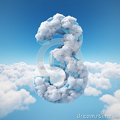 Hyperrealistic Composition: Number Three In Clouds Stock Photo