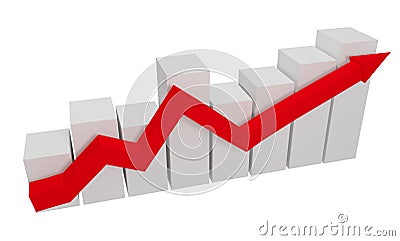 3d gray graph with red arrow. 3d rendering Stock Photo