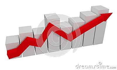 3d gray graph with red arrow. 3d rendering Stock Photo