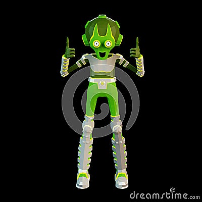 3D green alien showing big thumbs up Cartoon Illustration