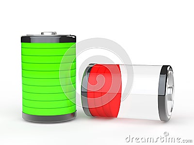 3d green full and red empty battery Stock Photo