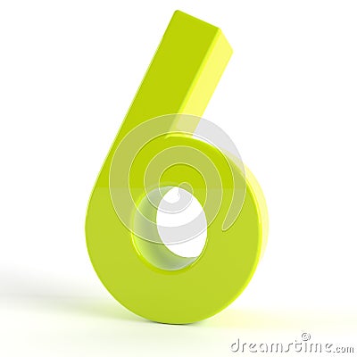 3d Green number 6 on white isolated background Stock Photo
