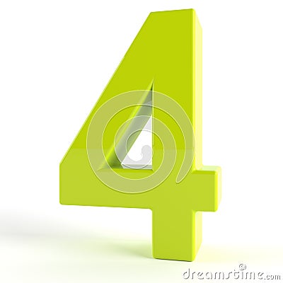 3d Green number four 4 on white background Stock Photo