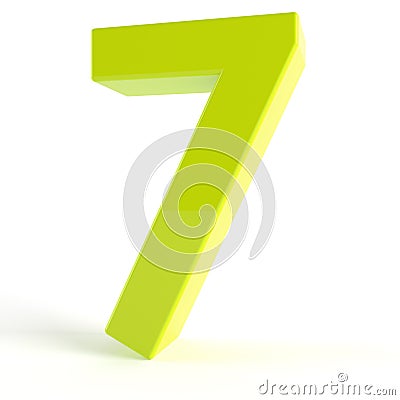 3d Green number 7 on white isolated background Stock Photo