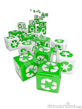 3d Green recycle dice Stock Photo