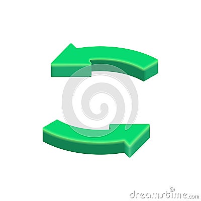 3D Green Refresh circle arrows. Vector isometric round reload arrow icon isolated on white background. 3D recycle render Vector Illustration