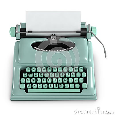 3d Green retro typewriter Stock Photo