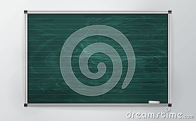 3d green school Board with chalk and the lines in the style of realism. school Board with aluminum profile isolated on a light Vector Illustration