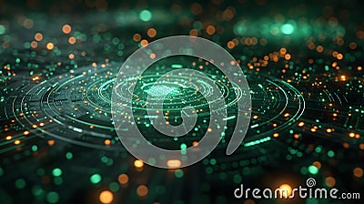 3D green techno abstract background overlap layer on dark space with glowing circle lines decoration. Stock Photo