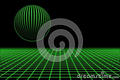 Sphere mapped with Dollar symbols above a 3D grid Stock Photo