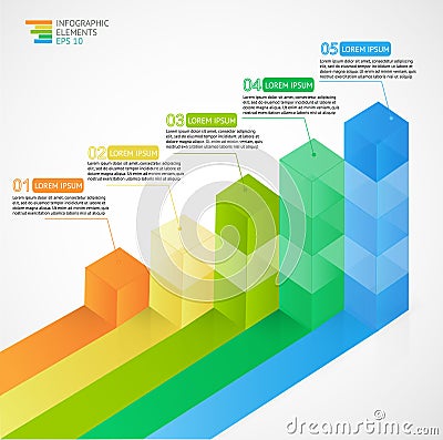 3D growing multicolor infographic bar chart diagram for financial, analytics, statistics reports and web design. Vector Illustration