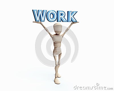 3D guy hold word WORK Stock Photo