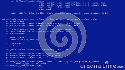 3D Hacking code data flow stream on blue. Screen with typing coding symbols Stock Photo