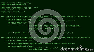 3D Hacking code data flow stream on green. Screen with typing coding symbols Editorial Stock Photo