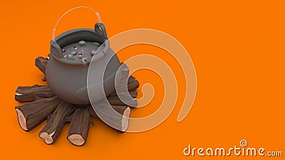 3D Halloween cauldron Stock Photo