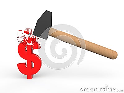 3d hammer destroying dollar symbol Stock Photo