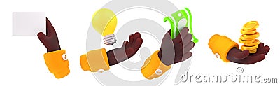 3d hand hold bank card, cash money and light bulb Cartoon Illustration