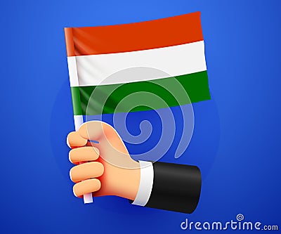 3d hand holding Hungary National flag. Vector Illustration