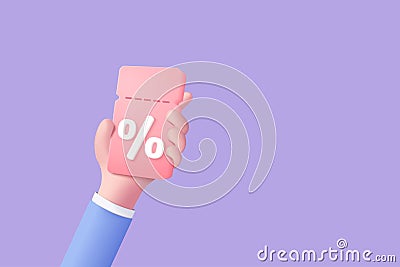 3D hand holding with tag online shopping price, discount coupon of cash for future use. sales with offer for shopping online, Vector Illustration