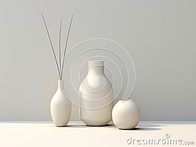 3D, handcrafted clay vases set against a minimal background. Stock Photo