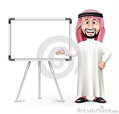 3D Handsome Saudi Arab Man in Traditional Dress Vector Illustration