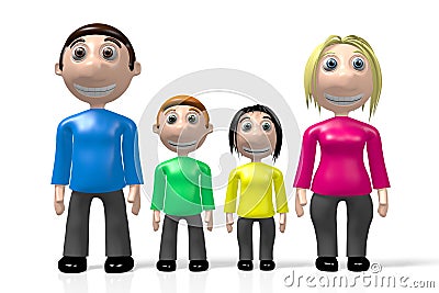 3D cartoon family - mohter, father, kids Stock Photo