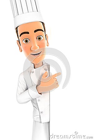 3d head chef pointing to right blank wall Stock Photo